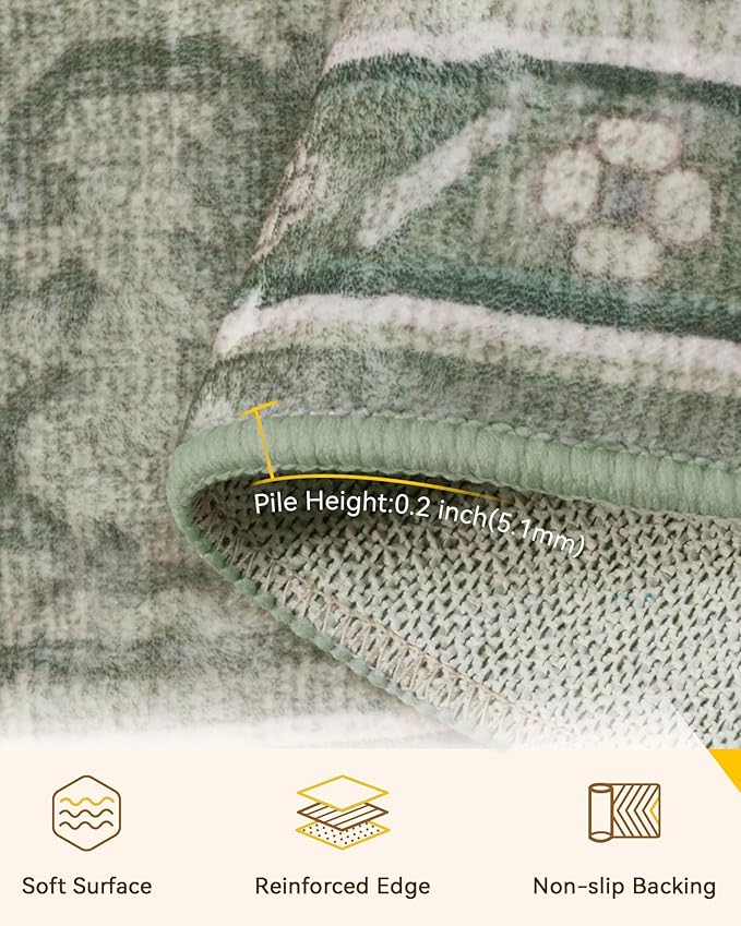 Area Rugs 2'x10' Runner Rug Non Slip Washable for Kitchen Hallway Bedroom Beside Laundry Room Bathroom Rug, Floor Carpet, Dark Green Gray