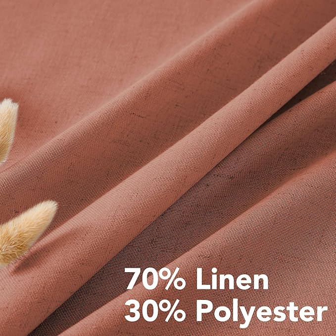 H.VERSAILTEX Living Room Linen Curtains Home Decorative Nickel Grommet Curtains Privacy Added Energy Saving Light Filtering Window Treatments Draperies for Bedroom, Terracotta, 2 Panels, 52 x 63 Inch