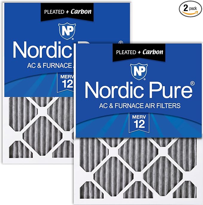 Nordic Pure 20x25x1 Pleated MERV 12 Plus Carbon Air Filters 2 Pack | Actual by NordicPure