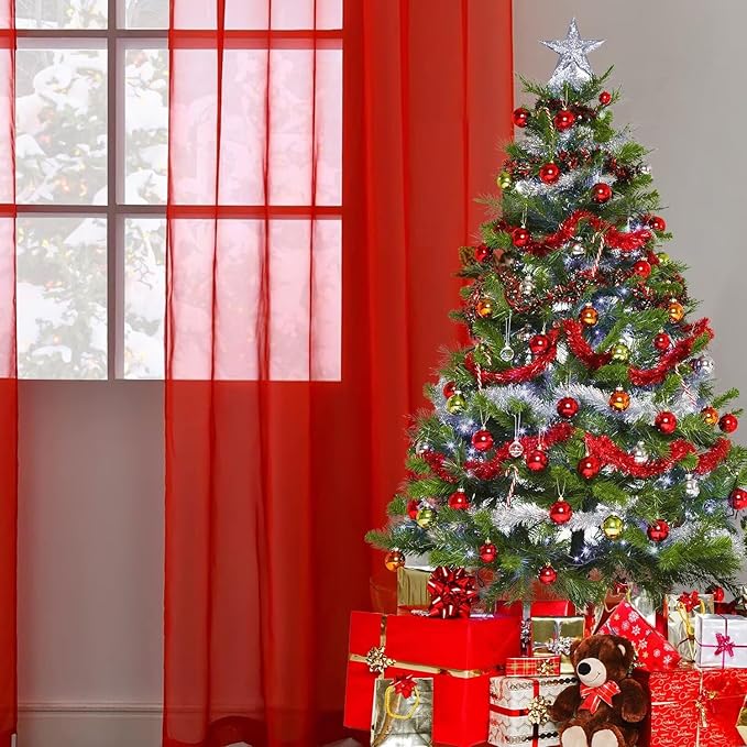 SpaceDresser Basic Rod Pocket Sheer Voile Window Curtain Panels White 1 Pair 2 Panels 38 Width 54 Inch Long for Kitchen Bedroom Children Living Room Yard(Red,38 W x 54 L)