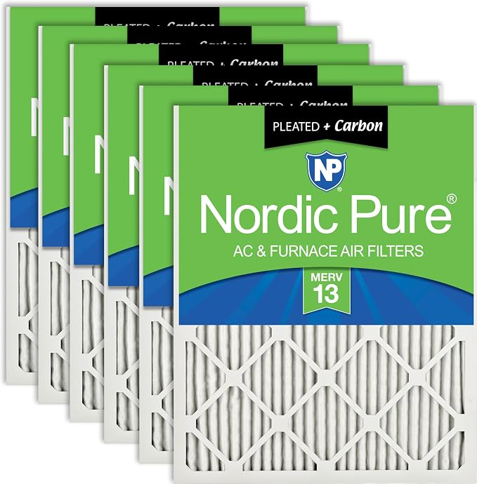 Nordic Pure 12x24x1 Pleated Pleated MERV 13 Plus Carbon Air Filters 6 Pack | by NordicPure