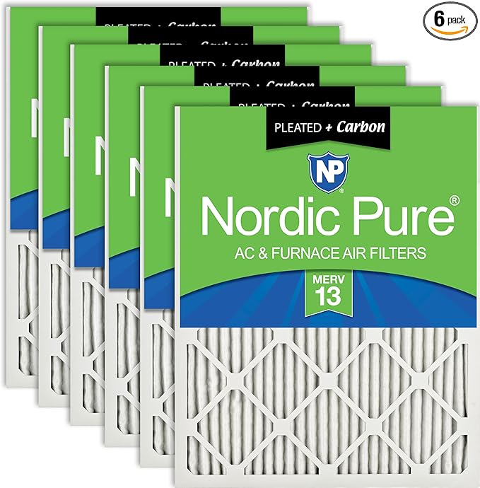 Nordic Pure 14x14x1 Pleated Pleated MERV 13 Plus Carbon Air Filters 6 Pack | by NordicPure