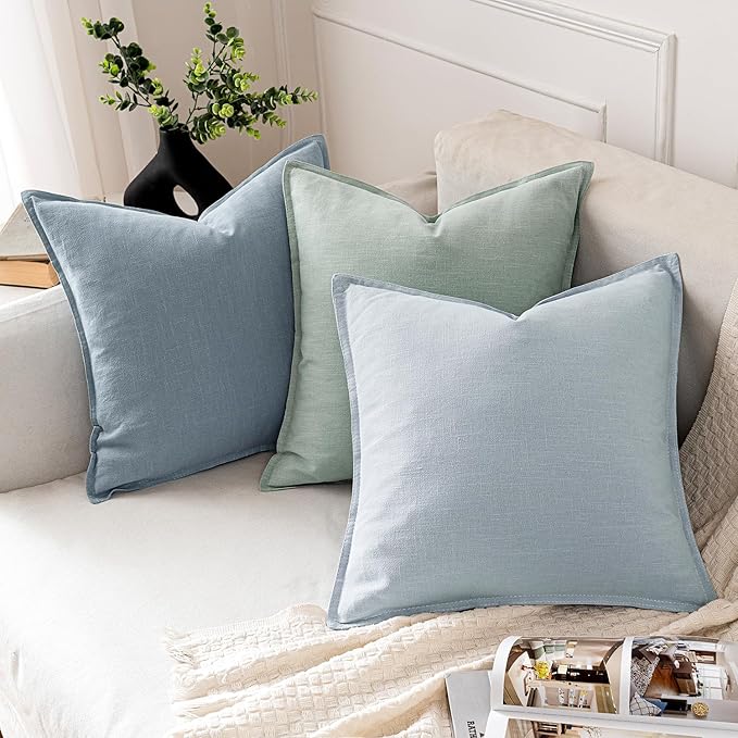 MIULEE Decorative Linen Euro Sham Pillow Covers 28x28 Inch Light Blue Boho Farmhouse Neutral Couch Throw Pillows for Bed Pack of 2 Accent Modern Pillowcase Sofa Livingroom Home Decor