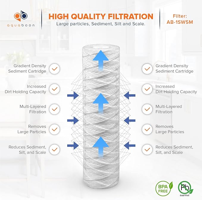 Aquaboon Whole House 5 Micron 10 x 2.5 String Wound Sediment Water Filter - Image 3