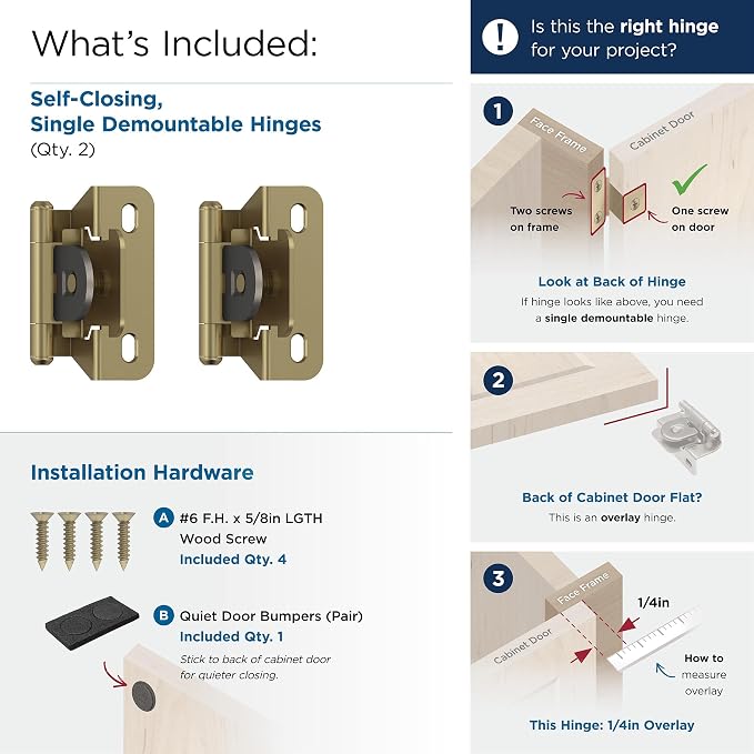 Amerock BPR8715BBZ | Cabinet Hinge | 1/4 inch Overlay Single Demountable | - Image 3