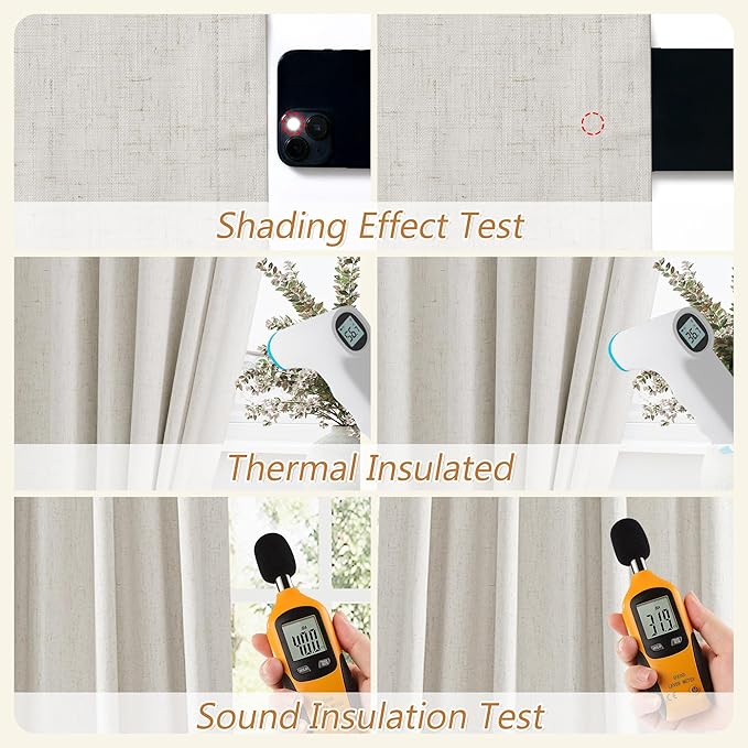 Guken Boho 100 Inches Long 100% Blackout Curtains Room Darkening Large Window Linen Drapes Sound Proof Heat Blocking Thermal Curtain for Bedroom Back Tab Rod Pocket, 52x100