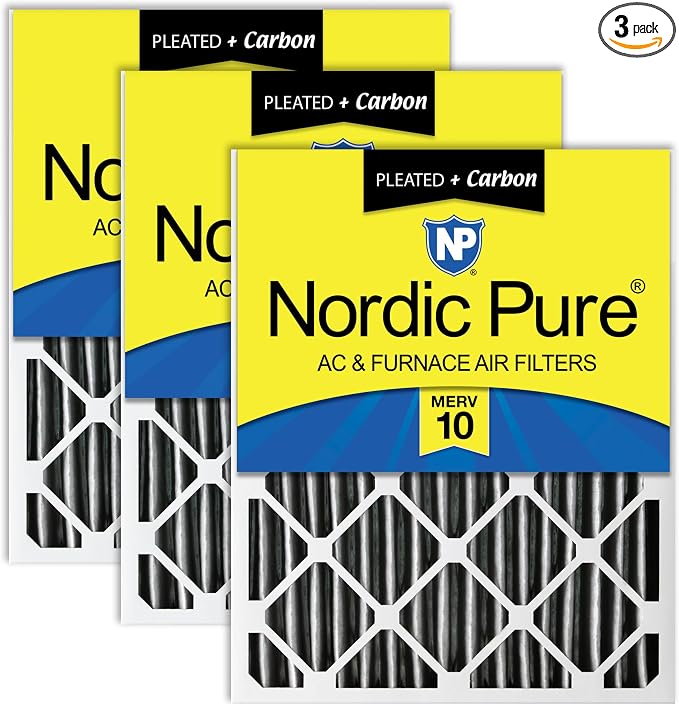 Nordic Pure 20x24x2 Pleated MERV 10 Plus Carbon Air Filters 3 Pack | Actual by NordicPure