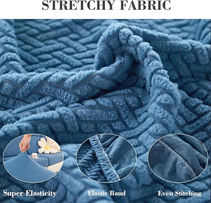 Sofa Covers Couch Covers for Sofa Pet Friendly Couch Cushion Covers Universal Sofa Covers Washable Stretch Slipcovers for Sectional Sofa (Texture Blue,Large Single Seat Cover)