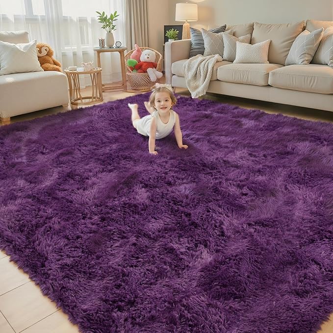 Area Rugs 10x14 Living Room, Shaggy Carpet Soft Plush Furry Bedside Rug Large Area Rugs for Bedroom Kids Girls Boys Home Decor Anti Slip(10 x 14, Grape Purple)