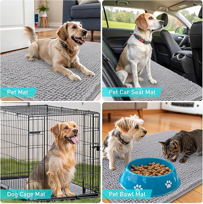 OLANLY Dog Door Mat for Muddy Paws 70x46, Absorbs Moisture and Dirt, Absorbent Non-Slip Washable Doormat, Quick Dry Chenille Mud Mat for Dogs, Entry Indoor Entryway Carpet for Inside Floor, Light Grey