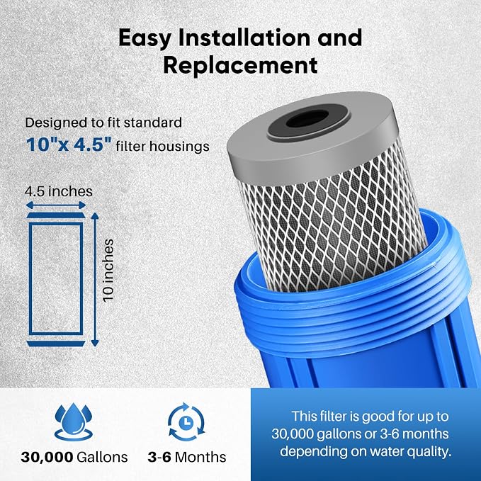 PUREPLUS 5 Micron 10" x 4.5" Whole House Activated Carbon Water Filter - Image 5