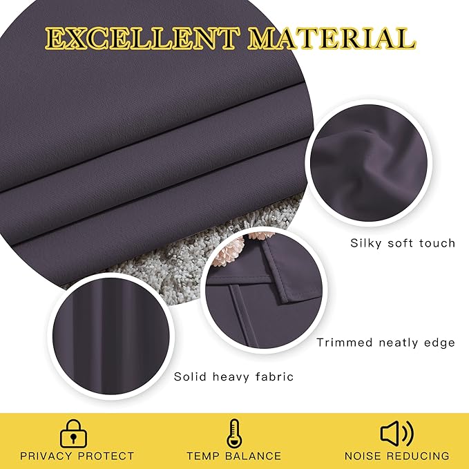 NICETOWN Greyish Purple Blackout Draperies Curtains - Pair of Grommet Top Thermal Insulated Blackout Decorative Curtains for Large Window Decor(52 inches Wide by 95 inches Long)