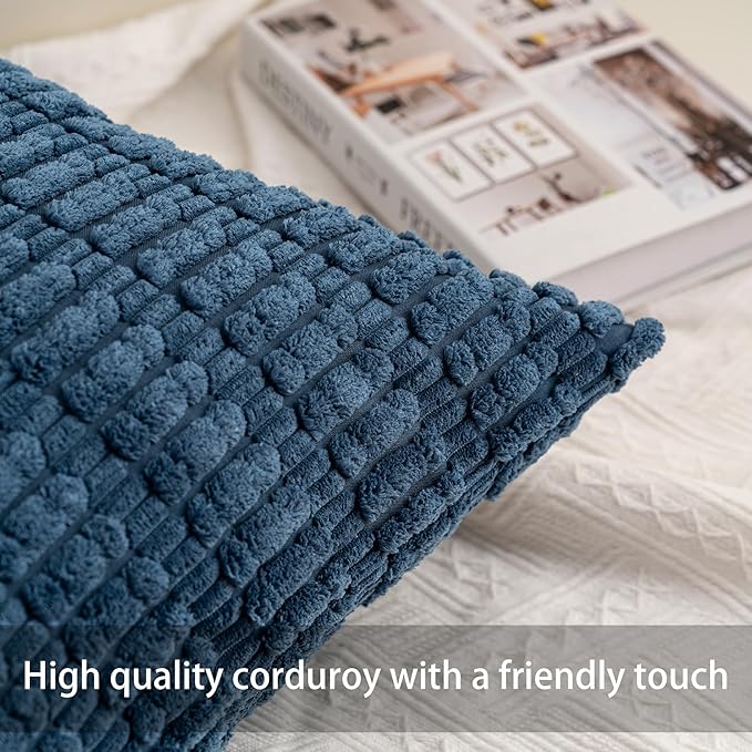 Pack of 2 Corduroy Decorative Throw Pillow Covers 24x24 InchSoft Striped Pillow Covers Modern Farmhouse Home Decor for Sofa Living Room Couch Bed（Teal）