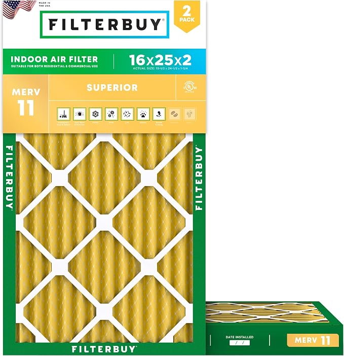 Filterbuy 16x25x2 Air Filter MERV 11 Superior Pet & Allergy Defense, by Filterbuy