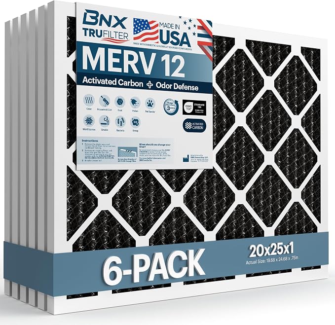 BNX TruFilter 20x25x1 MERV 12 Odor Defense AC Furnace Air Filter by BNX