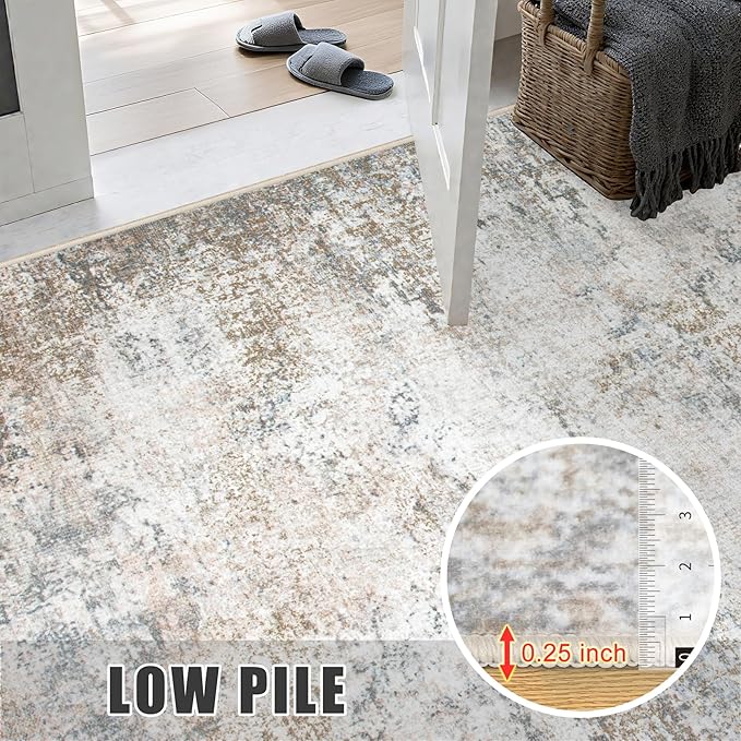 10x12 Area Rug Living Room Rug: Washable Modern Abstract Soft Thin Rug Indoor Floor No Slip Stain Resistant Carpet for Bedroom Dining Room Farmhouse Nursery Home Office - Brown Grey