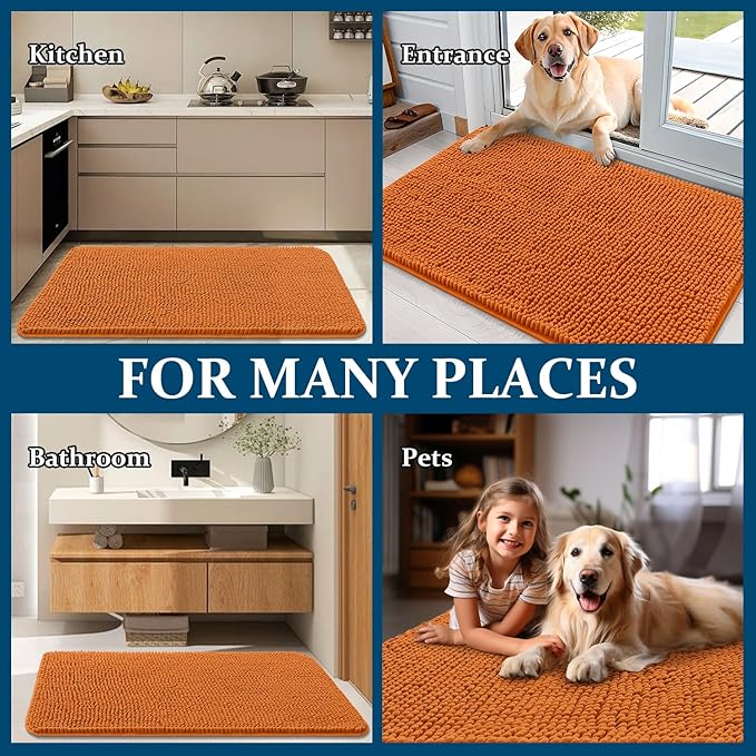 OLANLY Dog Door Mat for Muddy Paws 54x24, Absorbs Moisture and Dirt, Absorbent Non-Slip Washable Doormat, Quick Dry Chenille Mud Mat for Dogs, Entry Indoor Entryway Carpet for Inside Floor, Clay