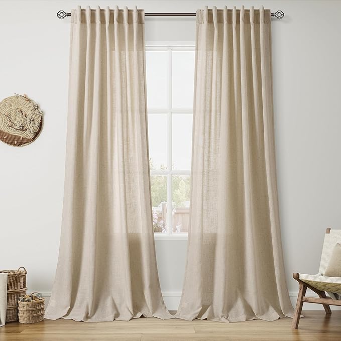 Taupe Burlywood Curtains 120 Inches Long for Living Room Linen Textured Rustic Farmhouse Privacy Sheer Curtains Back Tab Extra Long Floor to Ceiling Curtain for Bedroom Office 52x120, 2 Panels