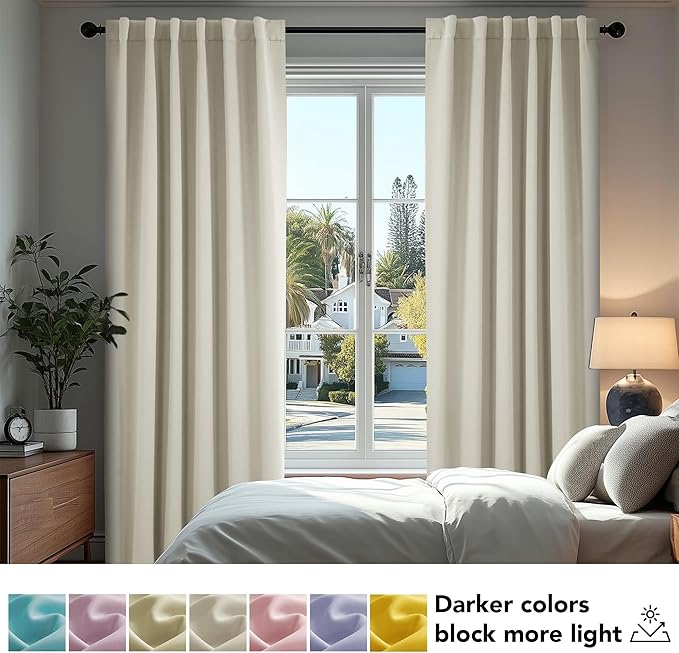 Deconovo Blackout Curtains, Thermal Insulated, W42 x L54 2 Panels, Back Tab, Machine Washable, Room-Darkening Drapes for Bedroom/Living Room Light Beige