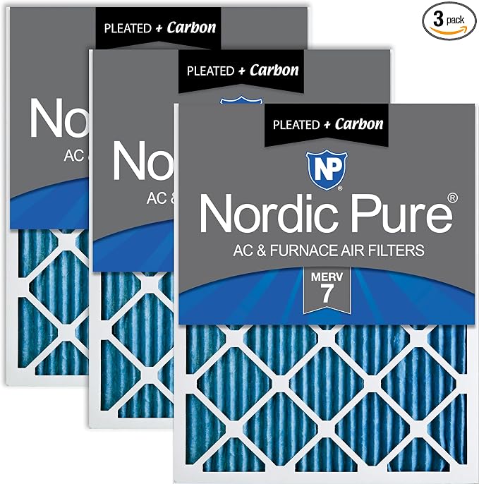 Nordic Pure 16x16x1 Pleated MERV 7 Plus Carbon Air Filters 3 Pack | Actual by NordicPure