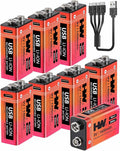 HW 9V Rechargeable Lithium Battery 8 Pack, 1400mAh 9 Volt Batteries by HW