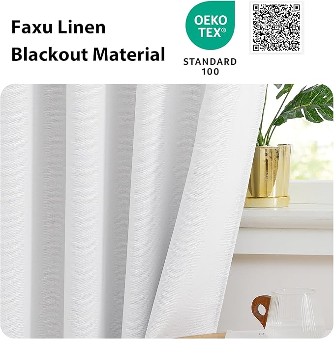 NICETOWN Faux Linen Curtain Valances for Kitchen Over Sink, Farmhouse Light Filtering Privacy Window Covering for Bathroom, Short Curtains for Cabinet, W52 x L24 inch, 2 Panels, Greyish White