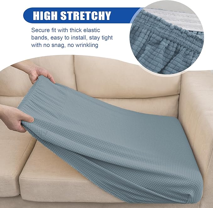 Water Repellent Sofa Seat Slipcovers Stretch Cushion Covers, Seaters Replacement for Furniture Protector, Soft Flexibility with Elastic Bottom (Small, Dusty Blue)