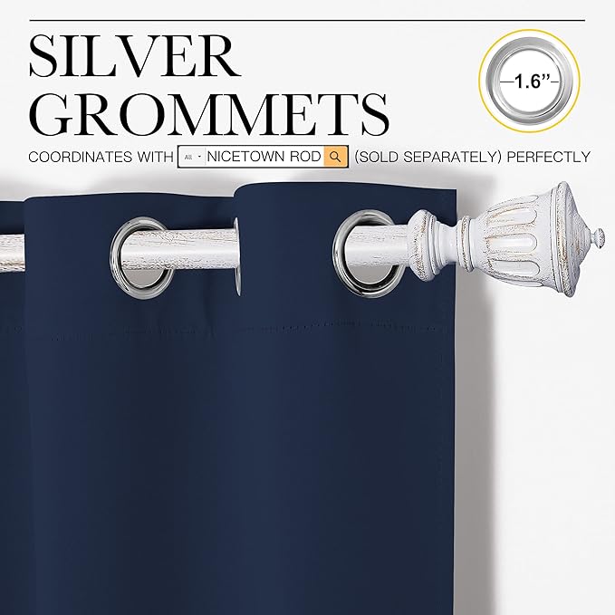 NICETOWN Blackout Curtain Panels, Window Treatment Energy Saving Thermal Insulated Solid Grommet Blackout Drapes/Draperies (Navy, 1 Pair, 42 by 50-inch)