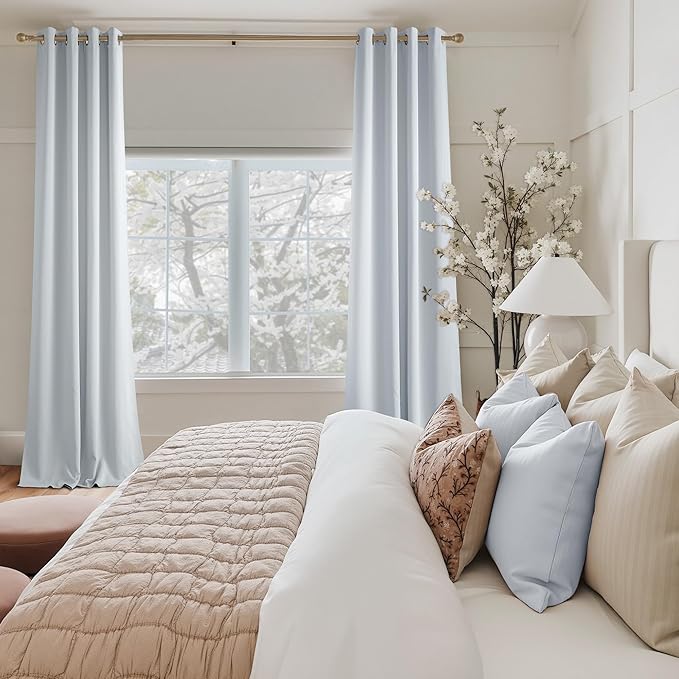 NICETOWN Room Darkening Draperies Curtains Panels, 2 Panels Greyish White W52 x L63