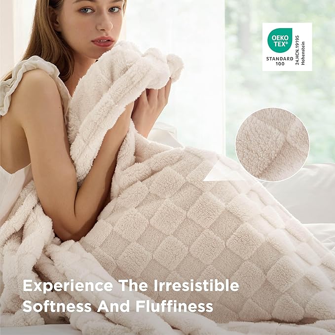 Bedsure GentleSoft Blankets Queen Size for Bed - Super Soft Cozy Blanket for Kids Girls, Large Fuzzy Fleece Throw for Bedroom Decor, Cream, 90x90 Inches