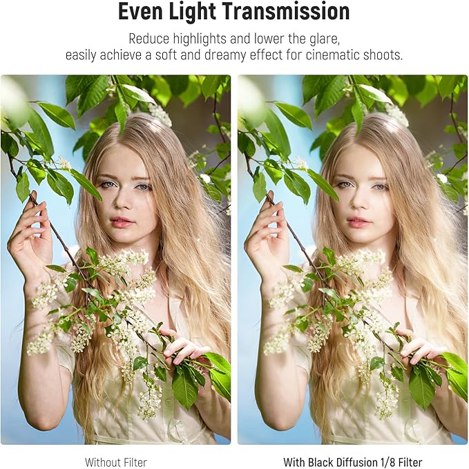 NEEWER 67mm Black Diffusion 1/8 Filter Soft Dreamy Cinematic Effect Filter - Image 3