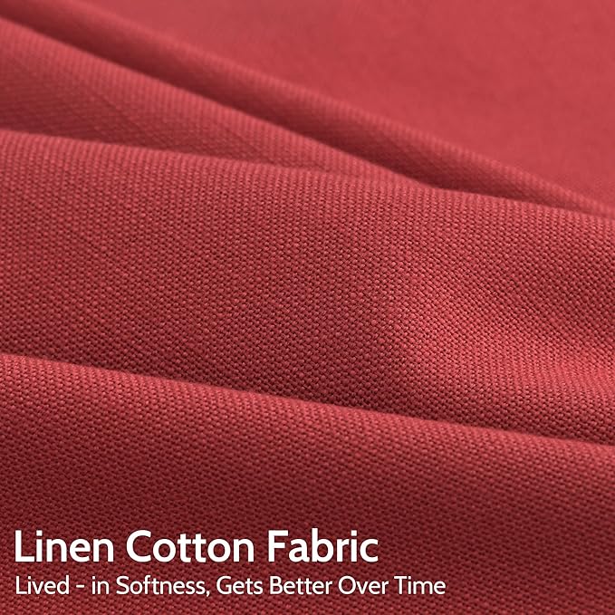 Christmas Red Linen Curtains 108 Inches Long for Living Room Light Filtering Semi Sheer Curtain Back Tab Vintage Neutral Rustic Home Decor Floor to Ceiling High Window for Bedroom 52x108,2 Panels