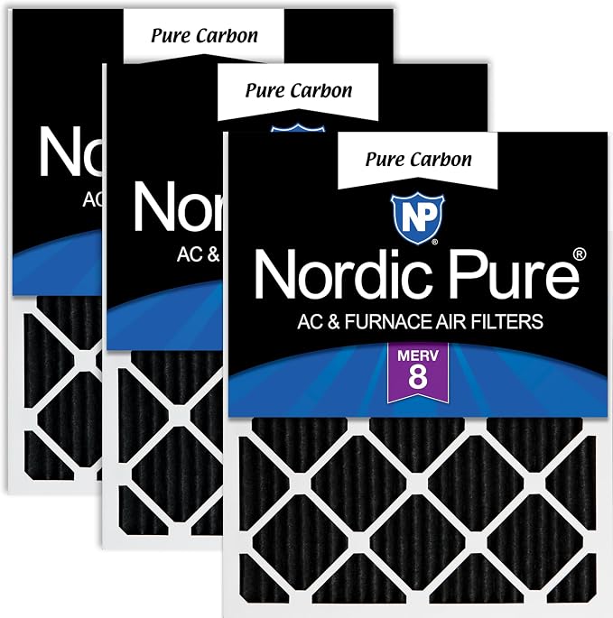 Nordic Pure 12x12x1 Pleated MERV 8 Pure Carbon Air Filters 3 Pack | Actual by NordicPure