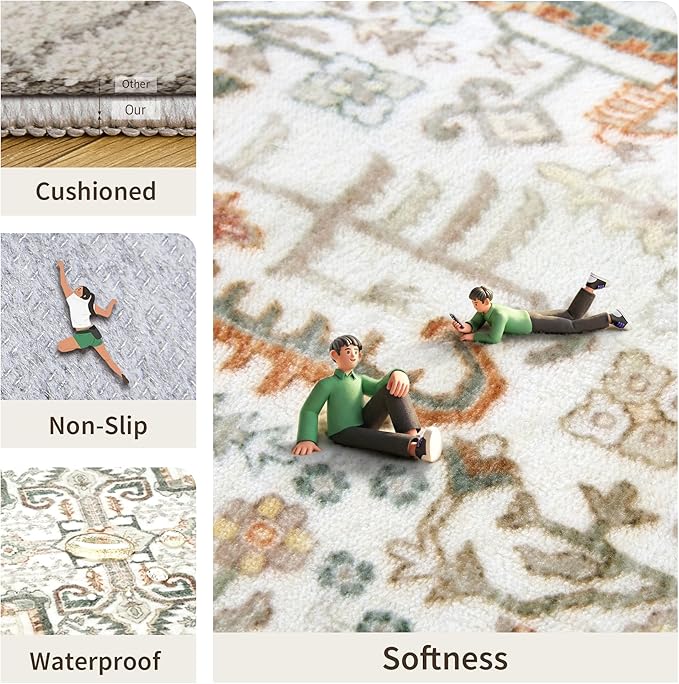 Washable 2x3 Entryway Area Rug - Small Non Slip Vintage Kitchen Runner Rugs Indoor Entrance Soft Neutral Stain Resistant Bathroom Mat Farmhouse Carpet for Bedroom Living Room Entry Laundry 2'x3' Green