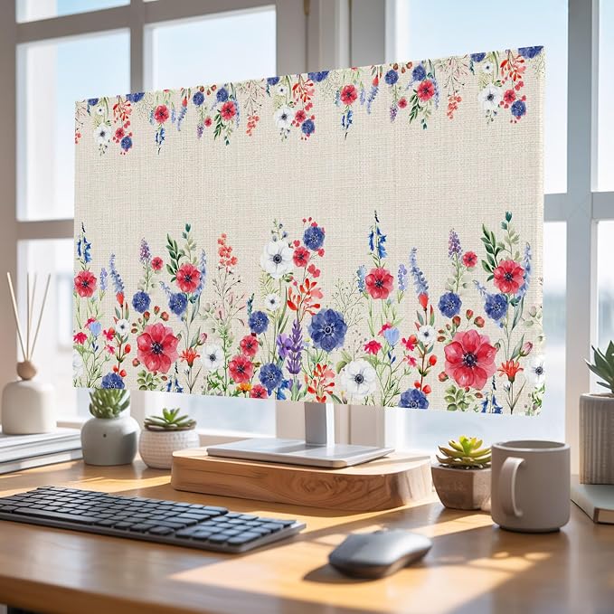 Independence Day Poppy Flower Indoor TV Cover, Elastic TV Screen Protector by Unknown