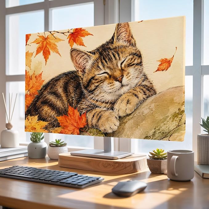 Thanksgiving Cute Tabby Cat Indoor TV Cover, Elastic TV Screen Protector Retro - Image 4