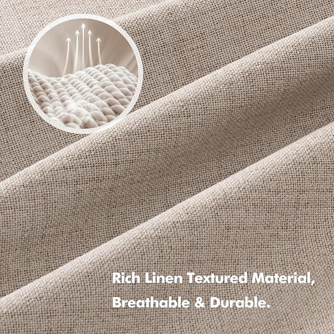 MIULEE 100% Blackout Linen Curtains for Bedroom, Beige Solid Luxury Decor Thermal Insulation Room Darkening Drapes for Living Room Nursery Back Tab Rod Pocket 42 x 72 Inches, 2 Panels