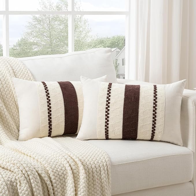 Fancy Homi Set of 1 Boho Brown Long Lumbar Decorative Throw Pillow Cover 14x24 Inch for Couch Bed Sofa Chair, Modern Organic Farmhouse Home Decor, Soft Cotton Cute Accent Rectangle Cushion Case