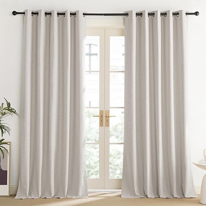 NICETOWN Brich Vintage Open Linen Weave Flax Thermal Curtains, 100% Blackout Curtains 95" Long for Dining Room, Soundproof Window Treatment Drapes for Home Office, 62" Wide Per Panel, Set of 2