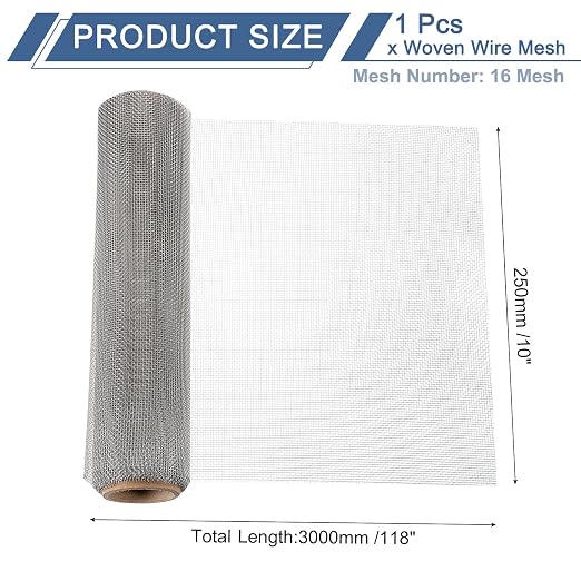 uxcell 16 Mesh 118" x 10" Woven Wire Mesh, 316 Stainless Steel Air Vent Filter - Image 2