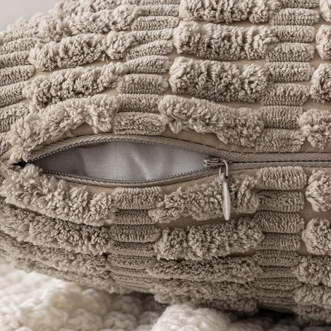 MIULEE Pack of 2 Corduroy Decorative Euro Sham Throw Pillow Covers 22x22 Inch Soft Boho Striped Pillow Covers Modern Farmhouse Home Decor for Sofa Living Room Couch Bed Light Brown