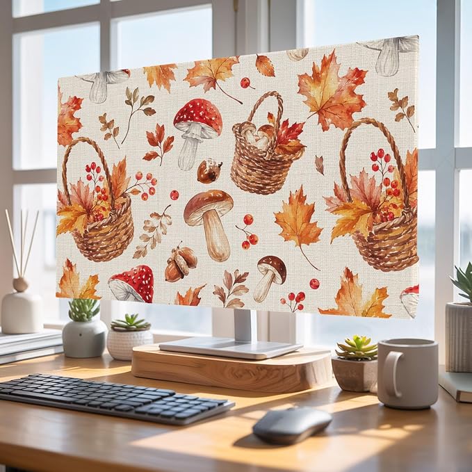 Watercolor Maple Leaves Mushroom Indoor TV Cover, Elastic TV Screen Protector - Image 4