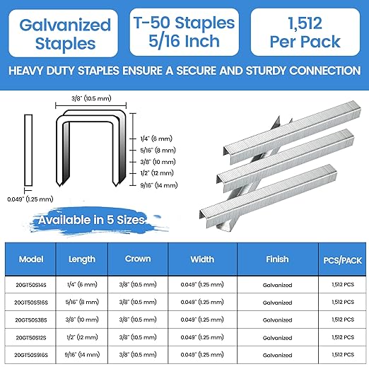 meite T-50 Heavy Duty Staples, 5/16 Inch Galvanized T-50 Staples - Image 2