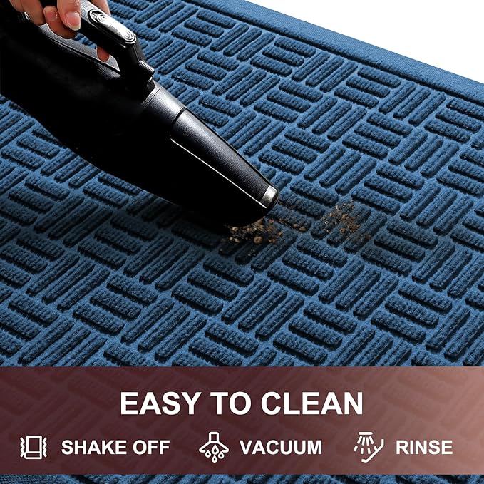 Mibao Front Door Mat Indoor Outdoor Entrance, Dirt Trapping Welcome Mats, Non-Slip Doormats, Low Profile Front Entryway, 36" x 24", Blue