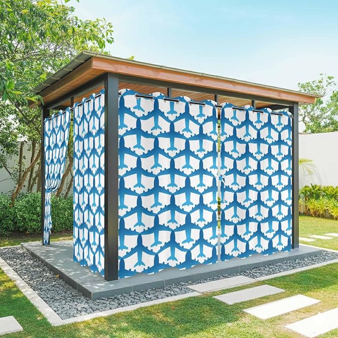 Blue Aircraft Waterproof Outdoor Curtains by Unknown