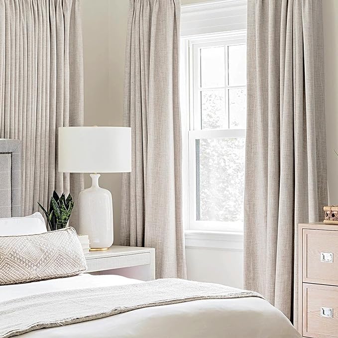 MIULEE 100% Blackout Linen Textured Curtains for Bedroom Solid Thermal Insulated Ivory Grommet Room Darkening Curtains & Drapes Luxury Decor for Living Room Nursery 52 x 96 Inch (2 Panels)