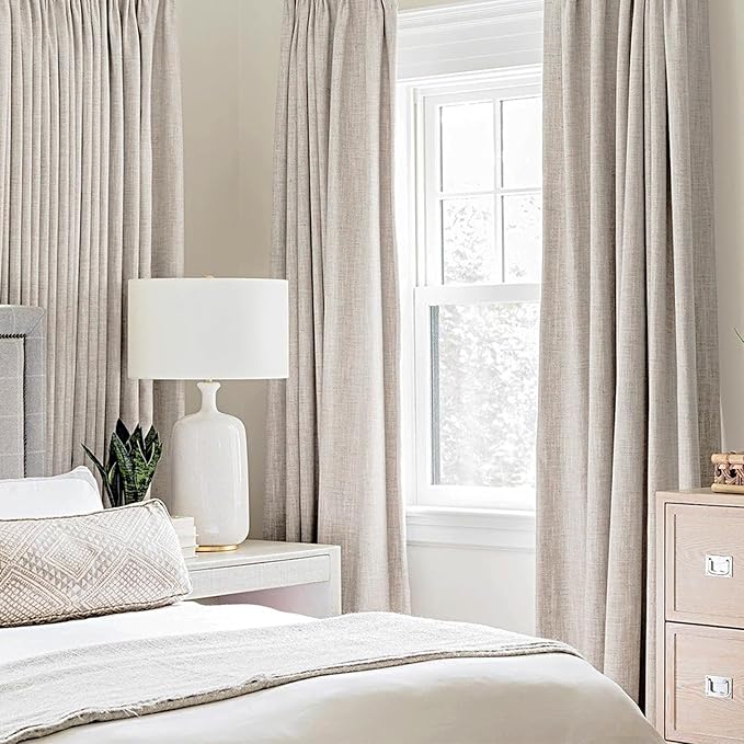 MIULEE 100% Blackout Linen Textured Curtains for Bedroom Solid Thermal Insulated Ivory Grommet Room Darkening Curtains & Drapes Luxury Decor for Living Room Nursery 52 x 92 Inch (2 Panels)