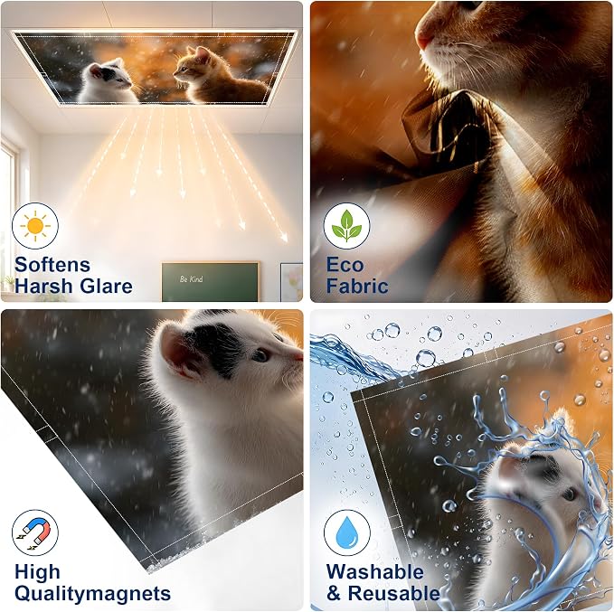2 Pack Two Cute Kittens Decorative Ceiling Light Covers, Magnetic 4x2 Ft - Image 3