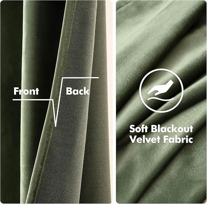 MIULEE Velvet Curtains Olive Green Extra Long Elegant Grommet Curtains Thermal Insulated Soundproof Room Darkening Curtains/Drapes for Classical Living Room Bedroom Decor 52 x 120 Inch Set of 2