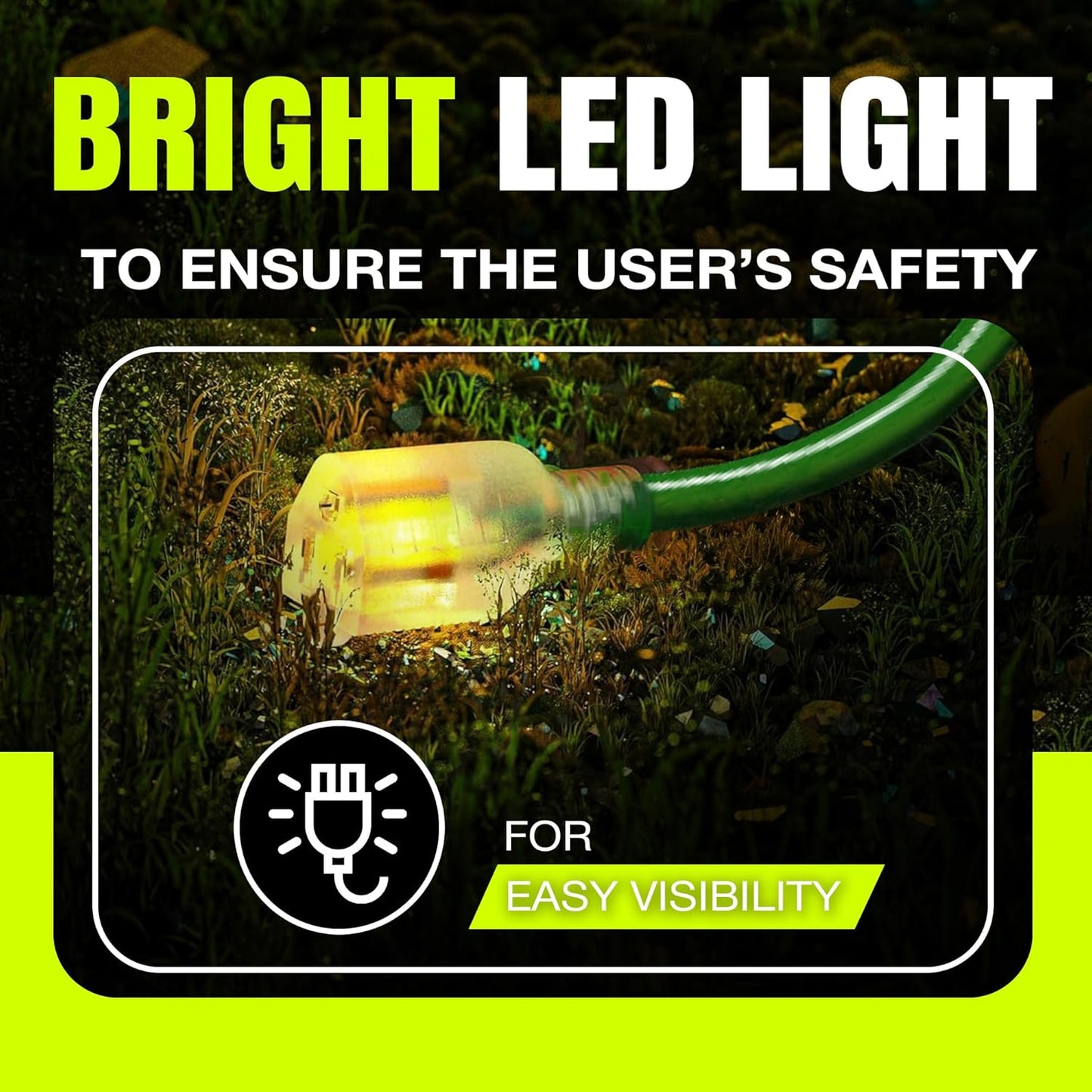 10ft Outdoor/Indoor Extension Cord 14/3 Gauge Heavy Duty 3 Prong SJTW, Waterproof, Flexible Cold-Resistant Long Power Cord,15A 125V 1875W, Green by LifeSupplyUSA